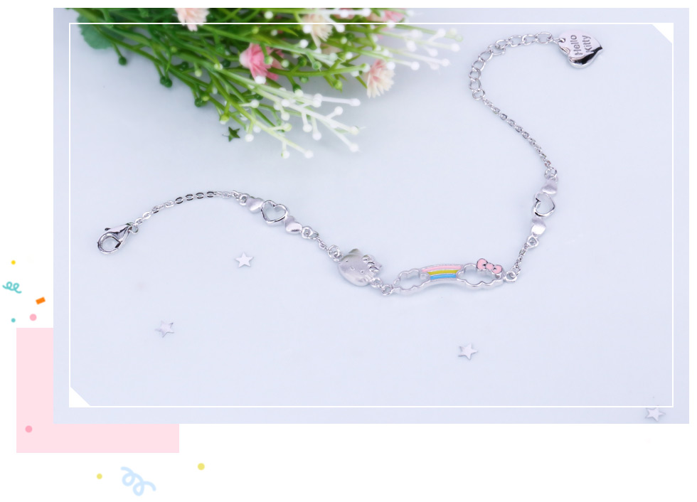 Hello Kitty客製刻字銀手鍊幸運彩虹款