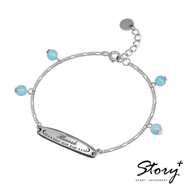 親子銀飾手鍊搭配天然海藍寶增添活潑感