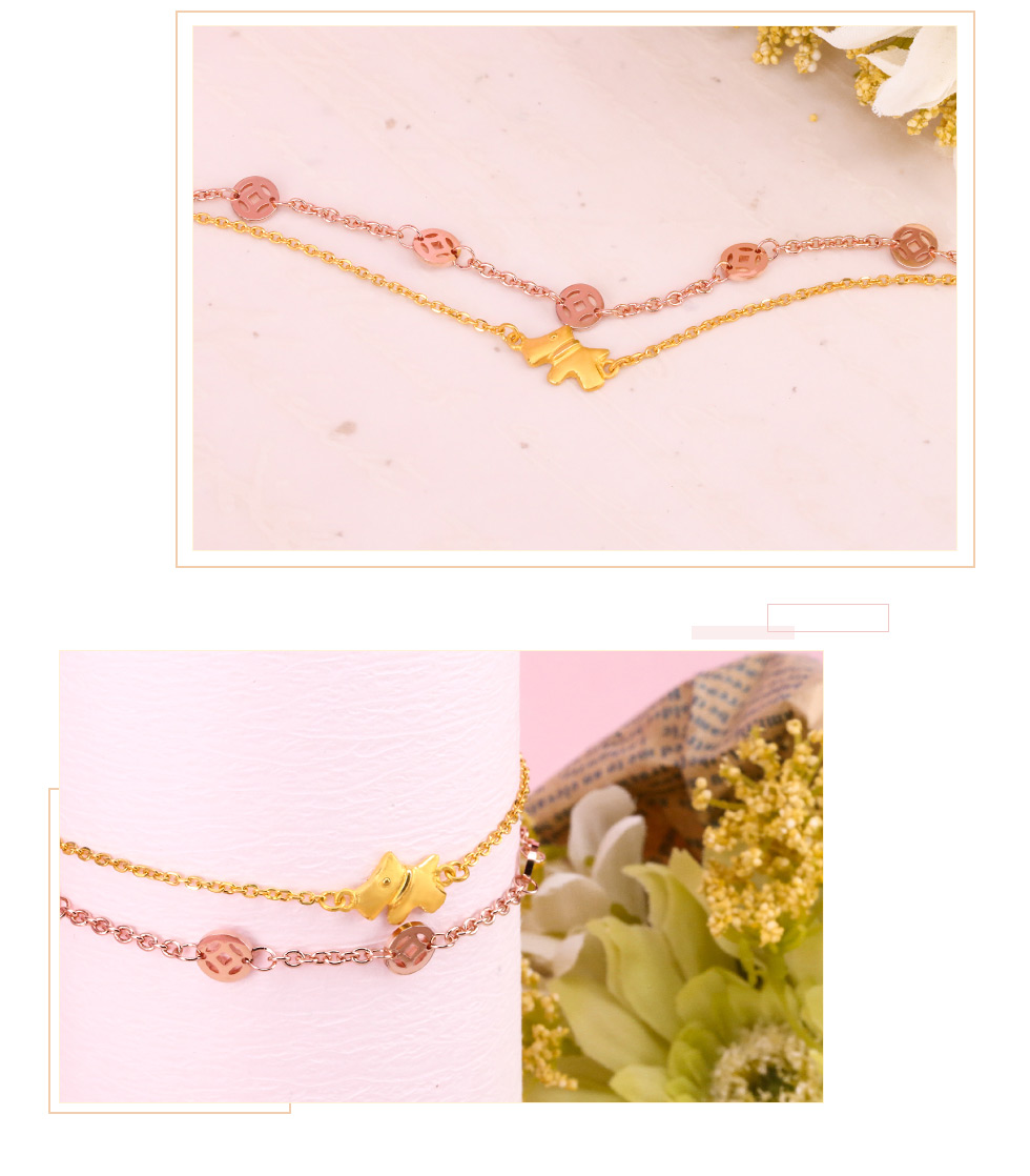 狗年手鍊採用黃金搭配白鋼材質時尚好看