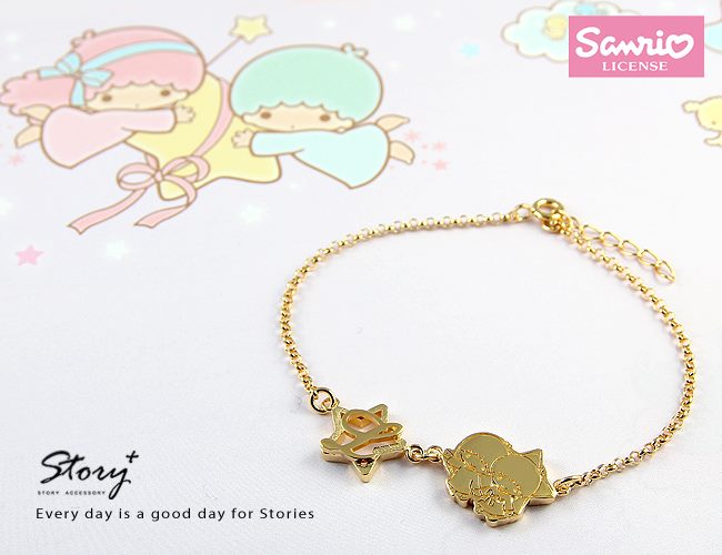 雙星仙子Kiki&Lala-客製純銀手鍊-黃k金