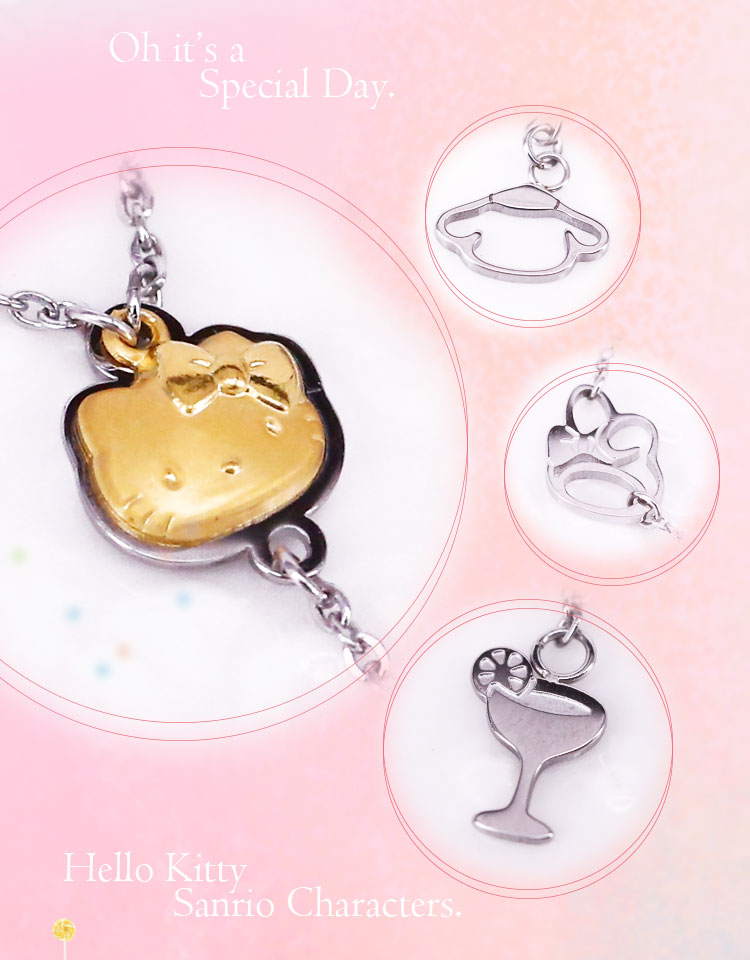 三麗鷗金加鋼垂墜式項鍊,HELLOKITTY黃金加上白鋼設計
