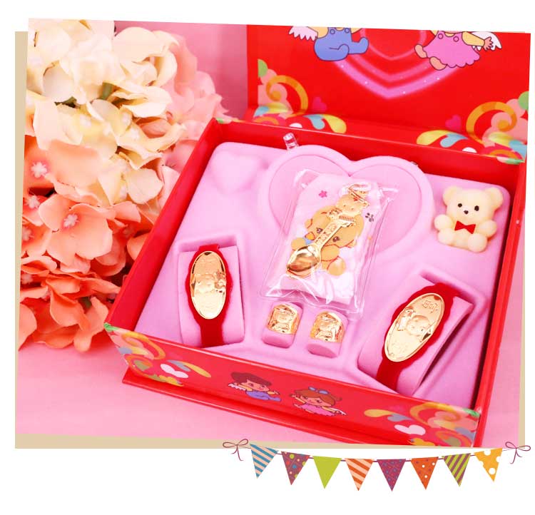 0.3錢彌月金飾推薦金湯匙禮盒五件組