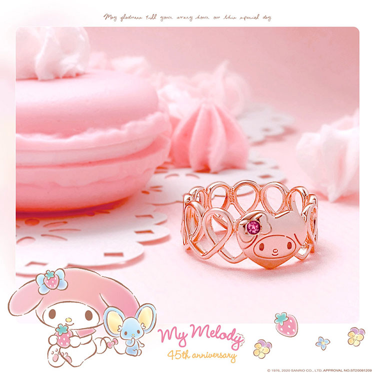 美樂蒂玫瑰金純銀戒指-MyHeart MyMelody