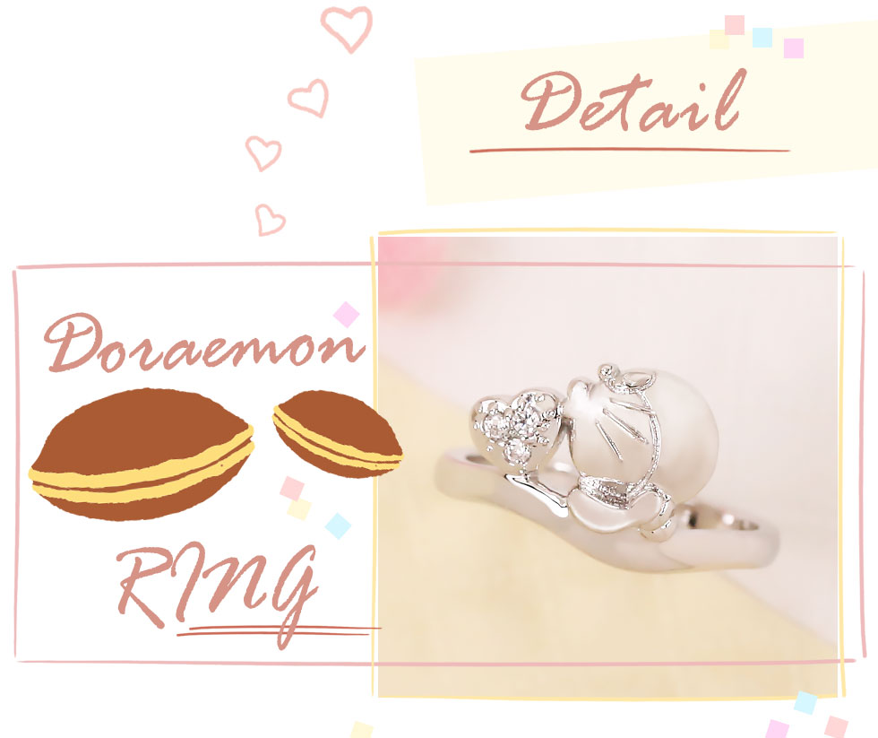 純銀哆啦A夢戒指,精鑲透明晶鑽