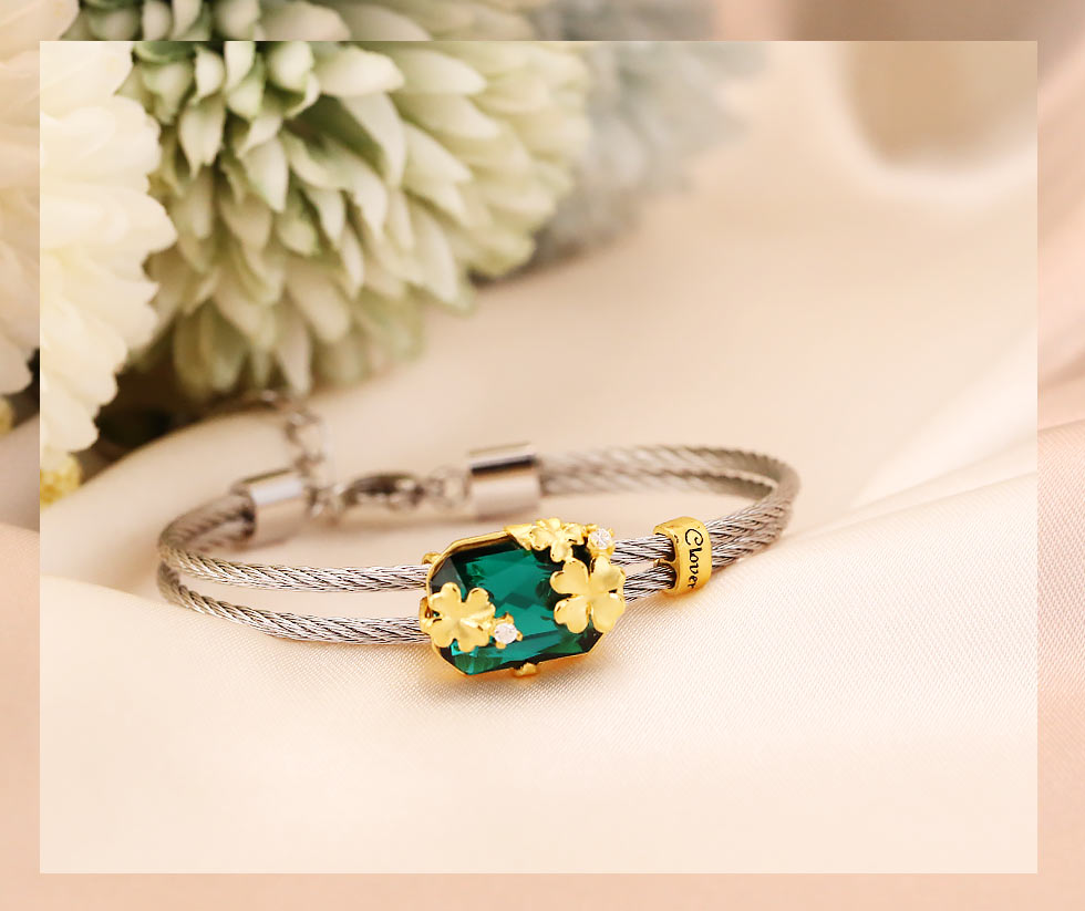 純金加純鋼四葉草金手環