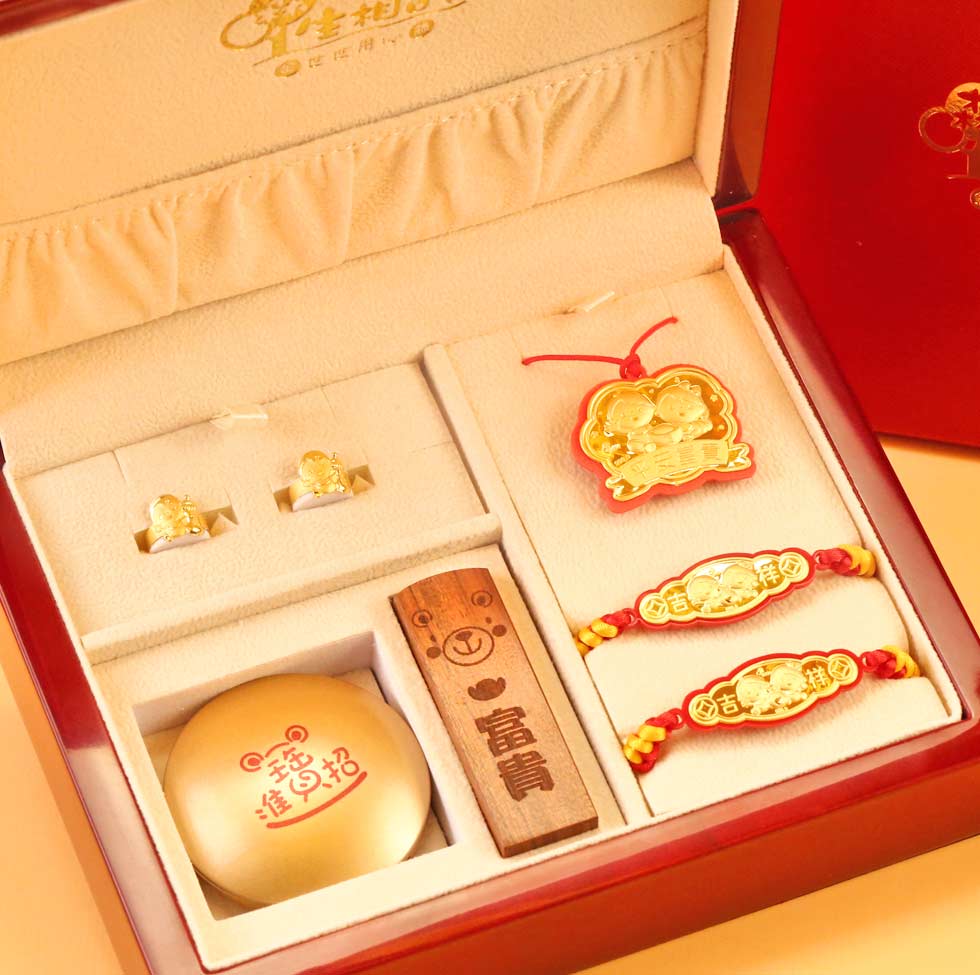 實木印章彌月金飾五件套組