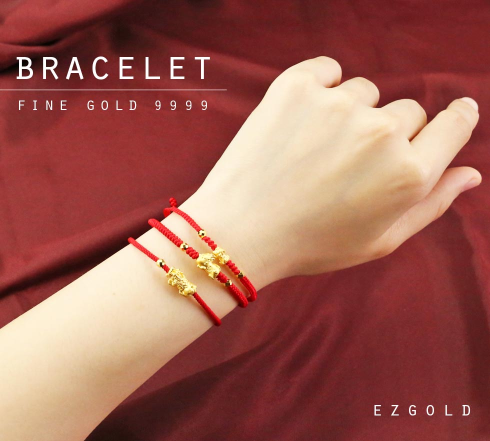 黃金小貔貅紅繩編織手鍊