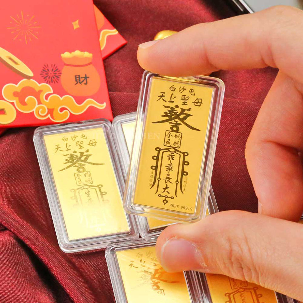 白沙屯媽祖手機貼純金9999打造