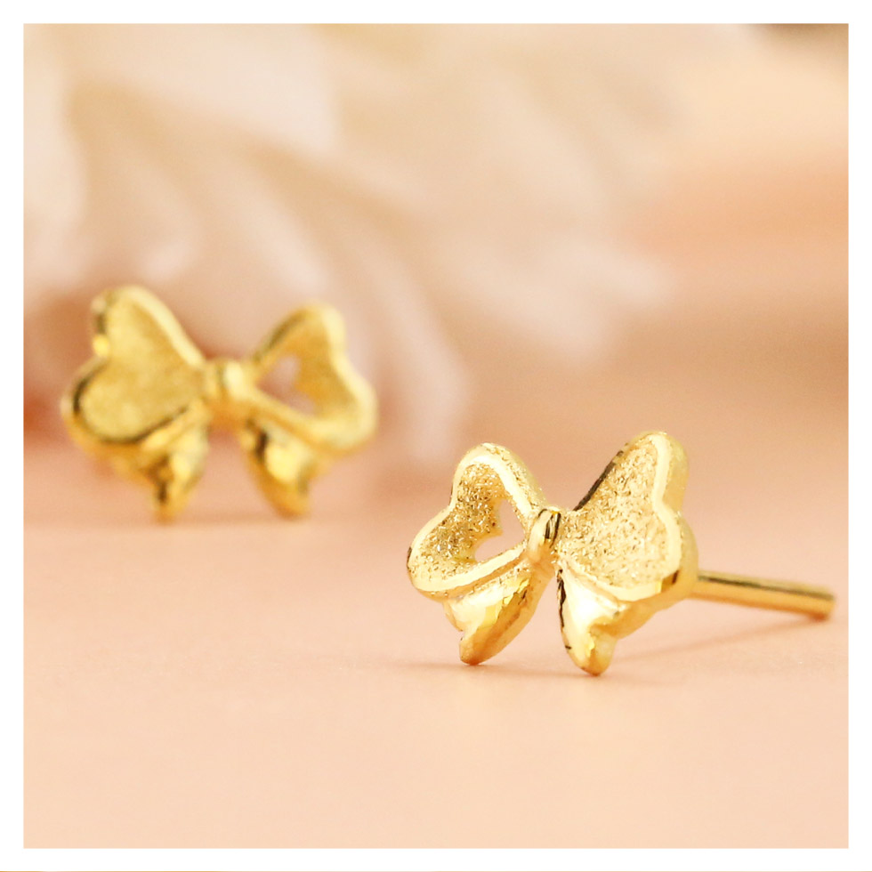 蝴蝶結黃金貼耳耳環