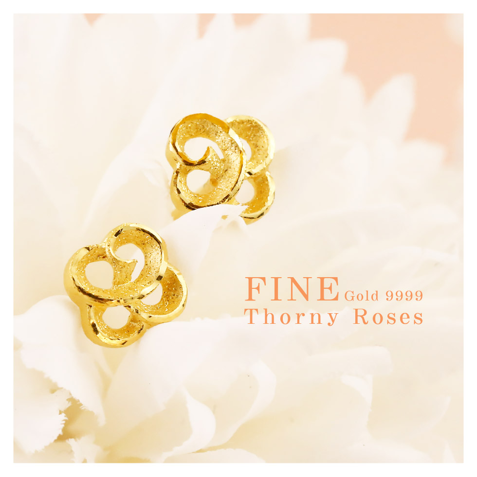 玫瑰花黃金貼耳耳環