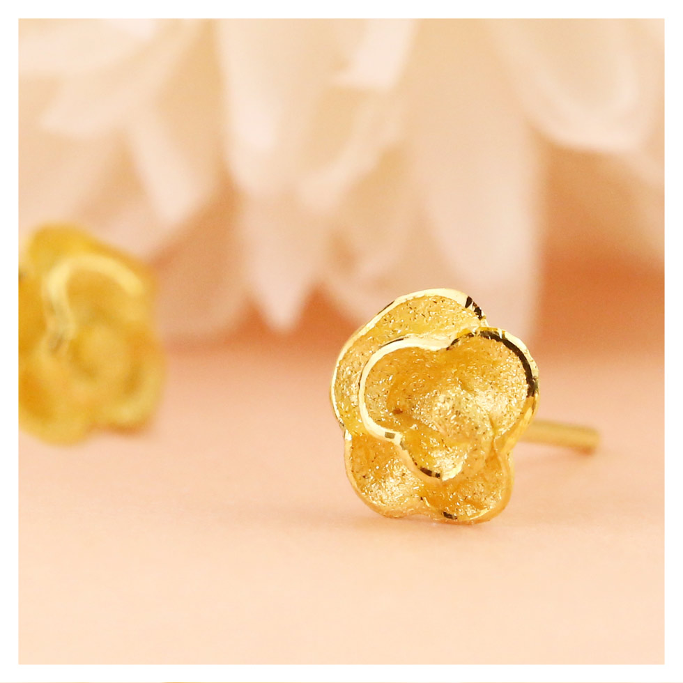 玫瑰花黃金貼耳耳環