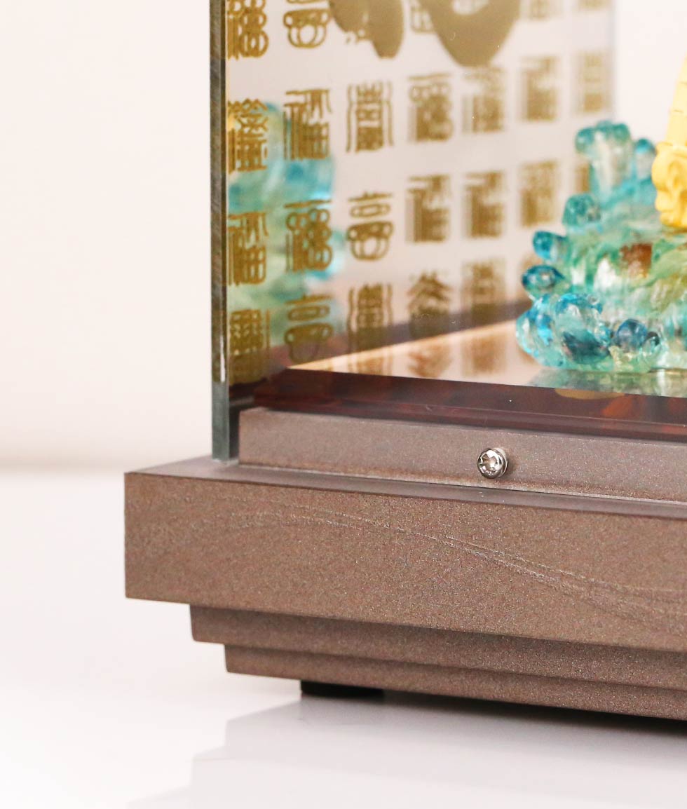 純黃金葫蘆福祿吉祥藝術擺件細部質感,採用鏡面底座與金箔福字雕刻,體現入厝禮典雅又具收藏價值的風格。