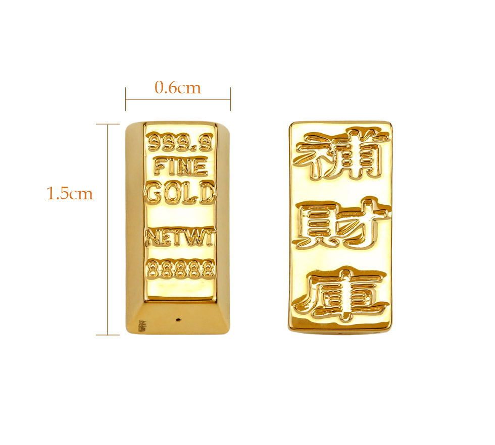 黃金磚補財庫金磚小款尺寸展示圖,金寶珍銀樓精緻雕刻「補財庫」字樣,9999純金打造典雅收藏質感。