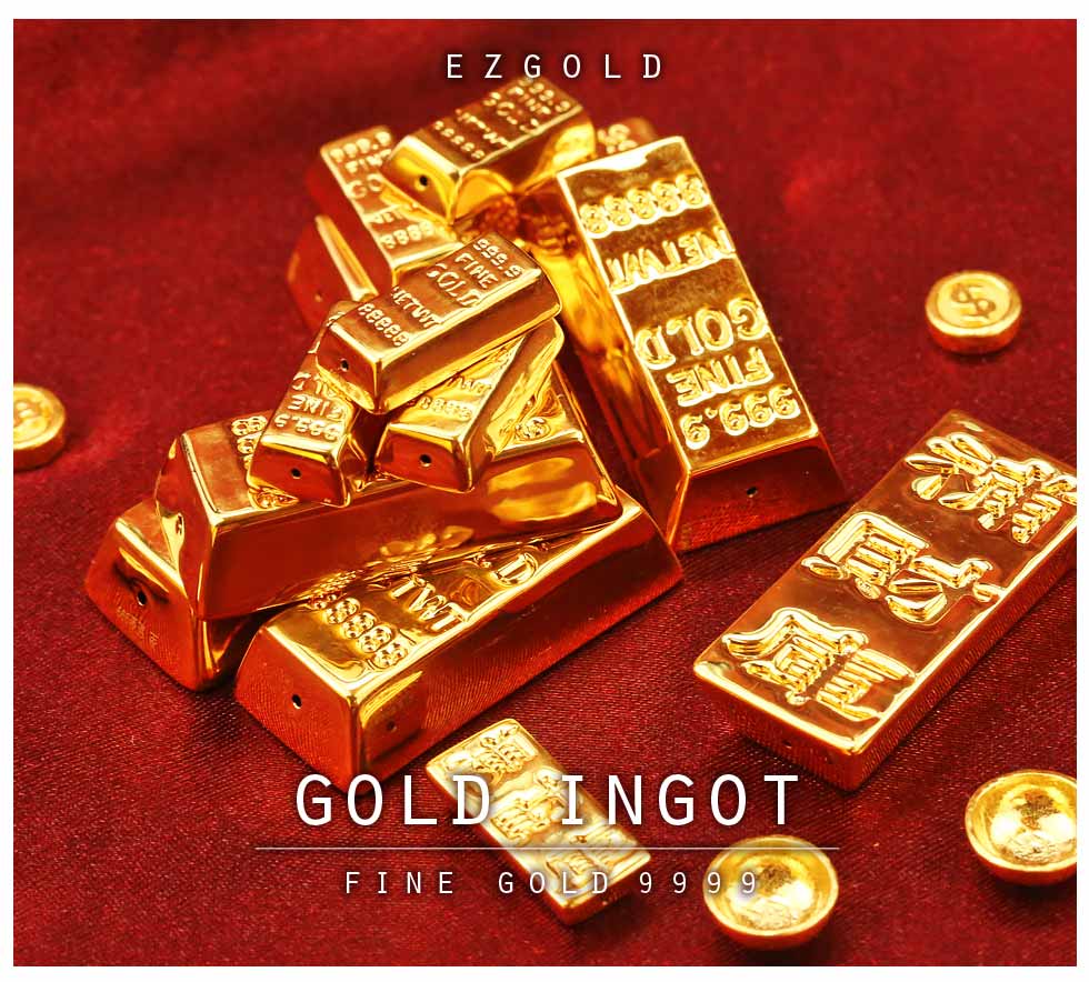金寶珍銀樓黃金磚補財庫金磚小款堆疊展示,9999純金閃耀光澤,象徵積聚財富、日日進寶的富貴祝福。