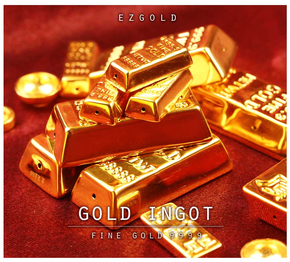 金寶珍銀樓黃金磚補財庫金磚多件堆疊情境照,9999純金光芒耀眼,寓意招財進寶、財運亨通。