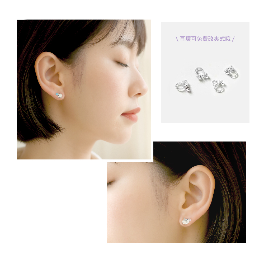 女模特兒配戴 LittleTwinStars 雙子星晶鑽純銀耳環之配戴示範