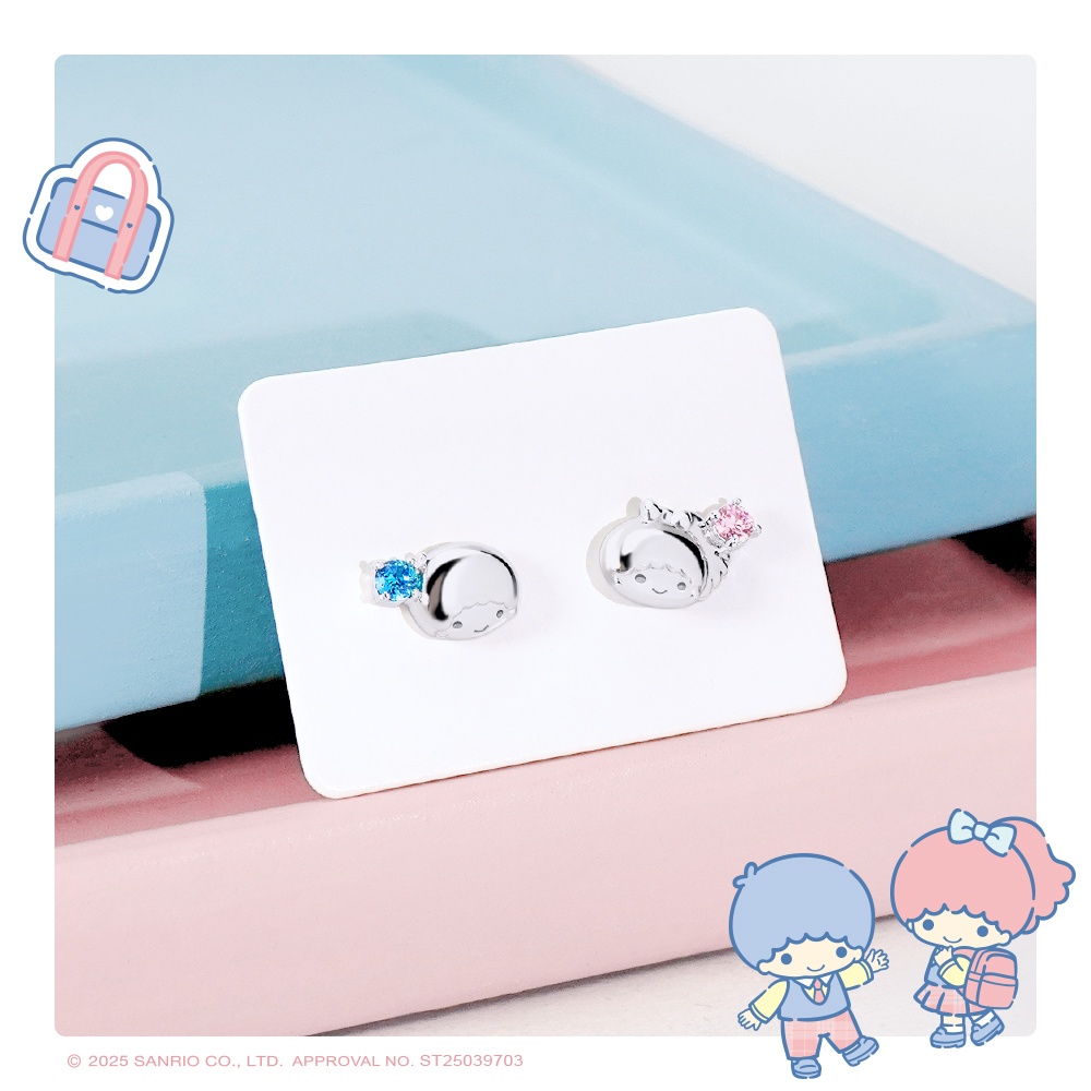 LittleTwinStars 雙子星晶鑽耳環藍粉配色展示照