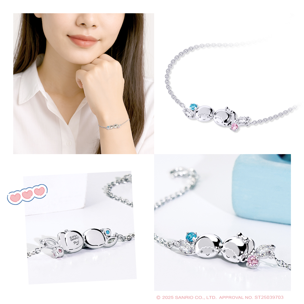 女模配戴 LittleTwinStars 雙子星晶鑽純銀手鍊的日常穿搭示範