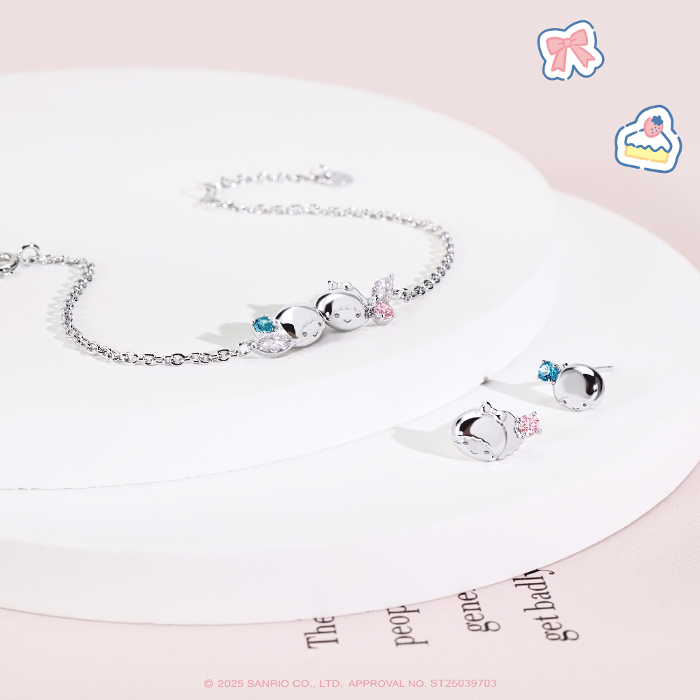 LittleTwinStars 雙子星晶鑽耳環與手鍊甜美套組展示照