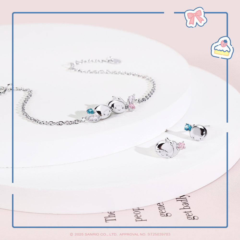 LittleTwinStars 雙子星純銀手鍊藍粉晶鑽與星光細節特寫