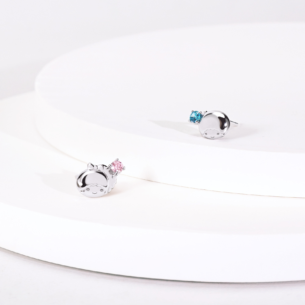 LittleTwinStars Kiki藍鑽與Lala粉鑽純銀耳環商品照