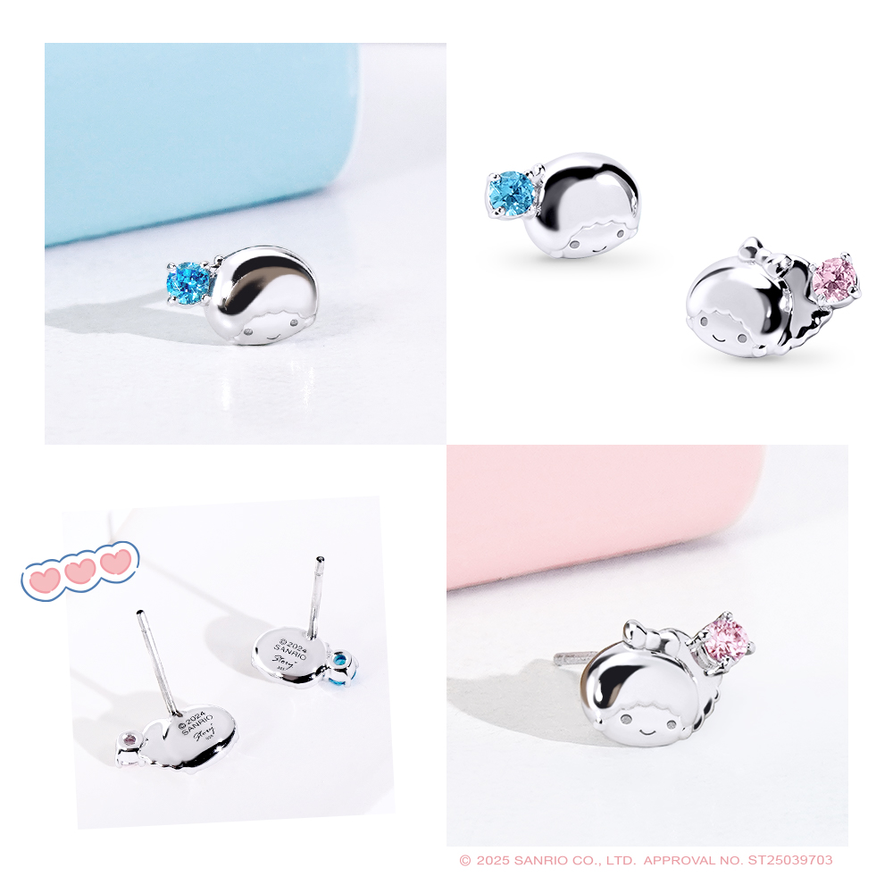 雙子星耳環背面刻字與耳針特寫 ,LittleTwinStars 雙子星純銀耳環背面S925刻印與耳針細