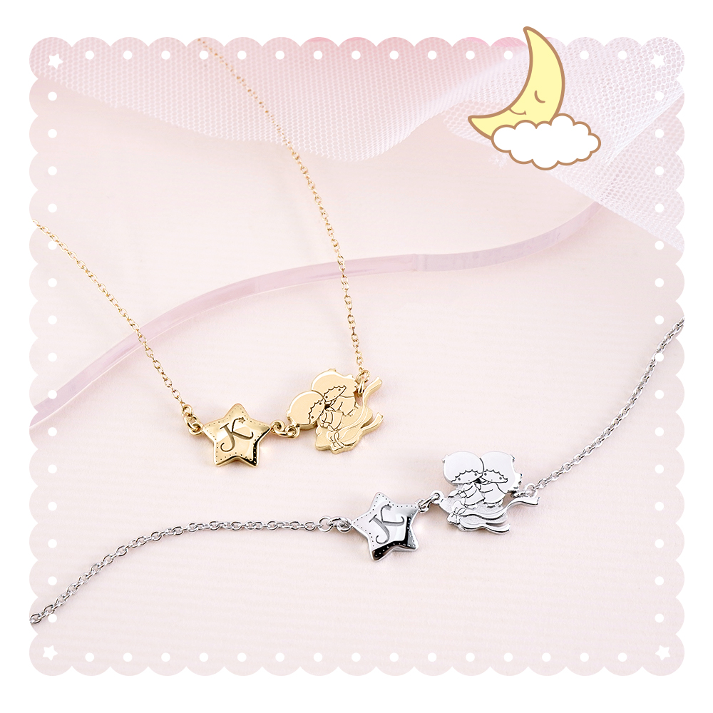 黃K金與純銀款 Little Twin Stars 客製手鍊並排商品展示照