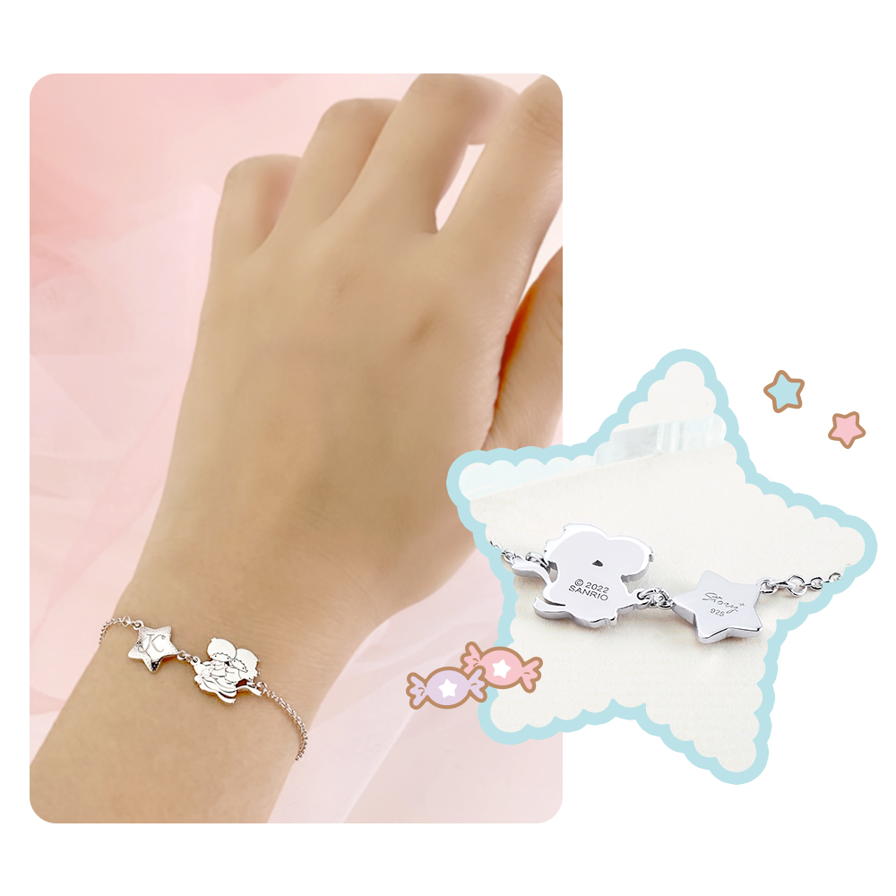 純銀 KikiLala 客製手鍊佩戴照與星星吊牌背面刻字特寫