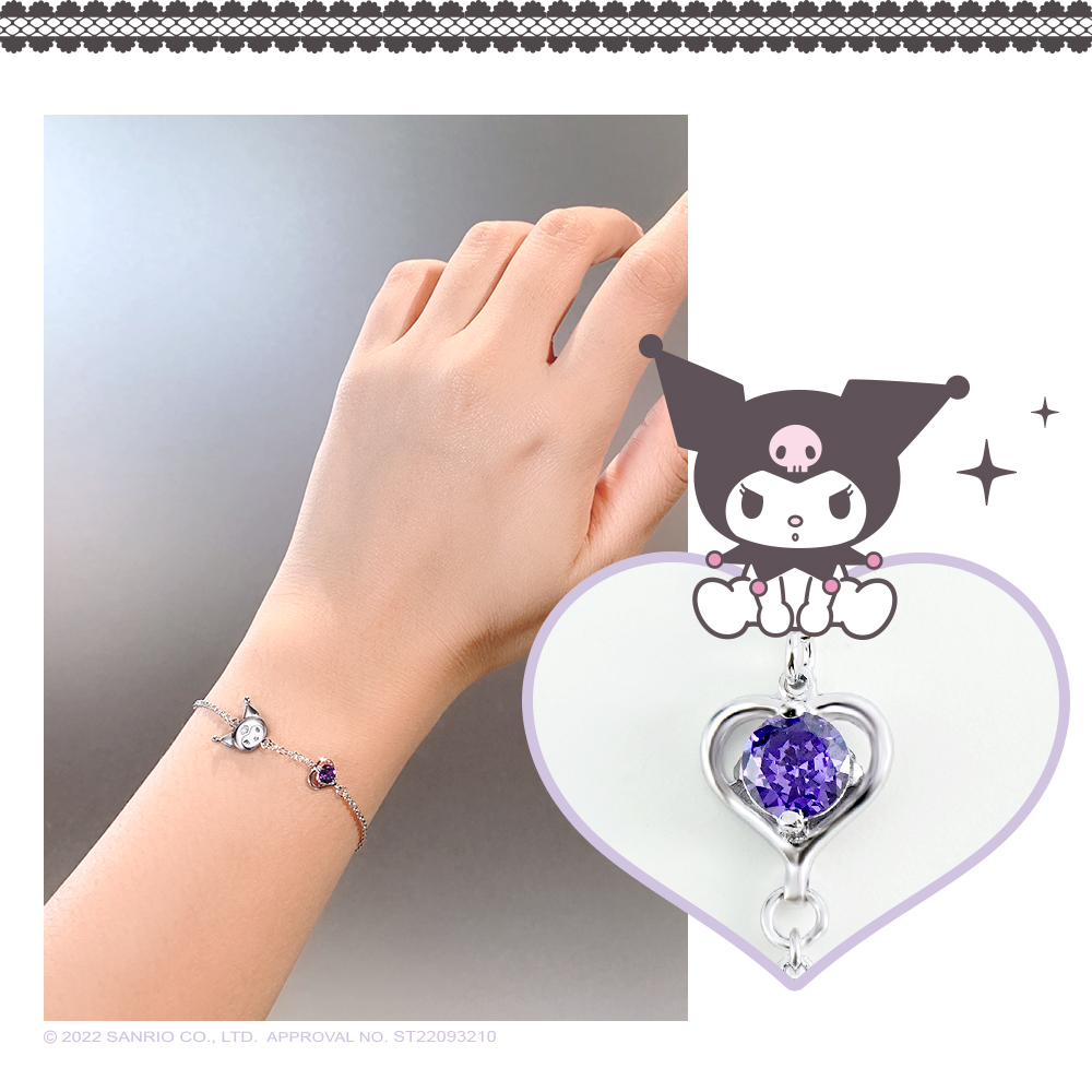 酷洛米純銀手鍊佩戴示範,紫色寶石在手腕上閃耀亮眼光芒