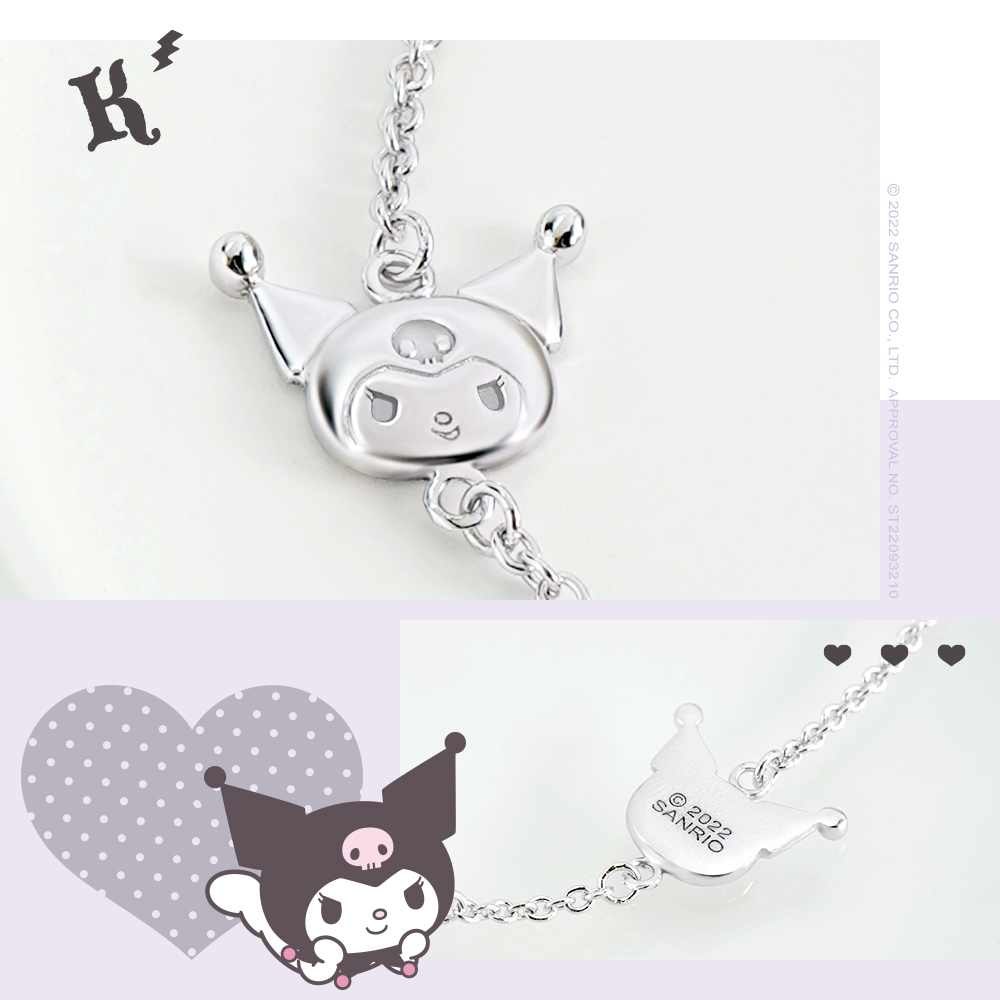 酷洛米頭像純銀墜飾與紫心寶石細節特寫,展現三麗鷗飾品精緻工藝