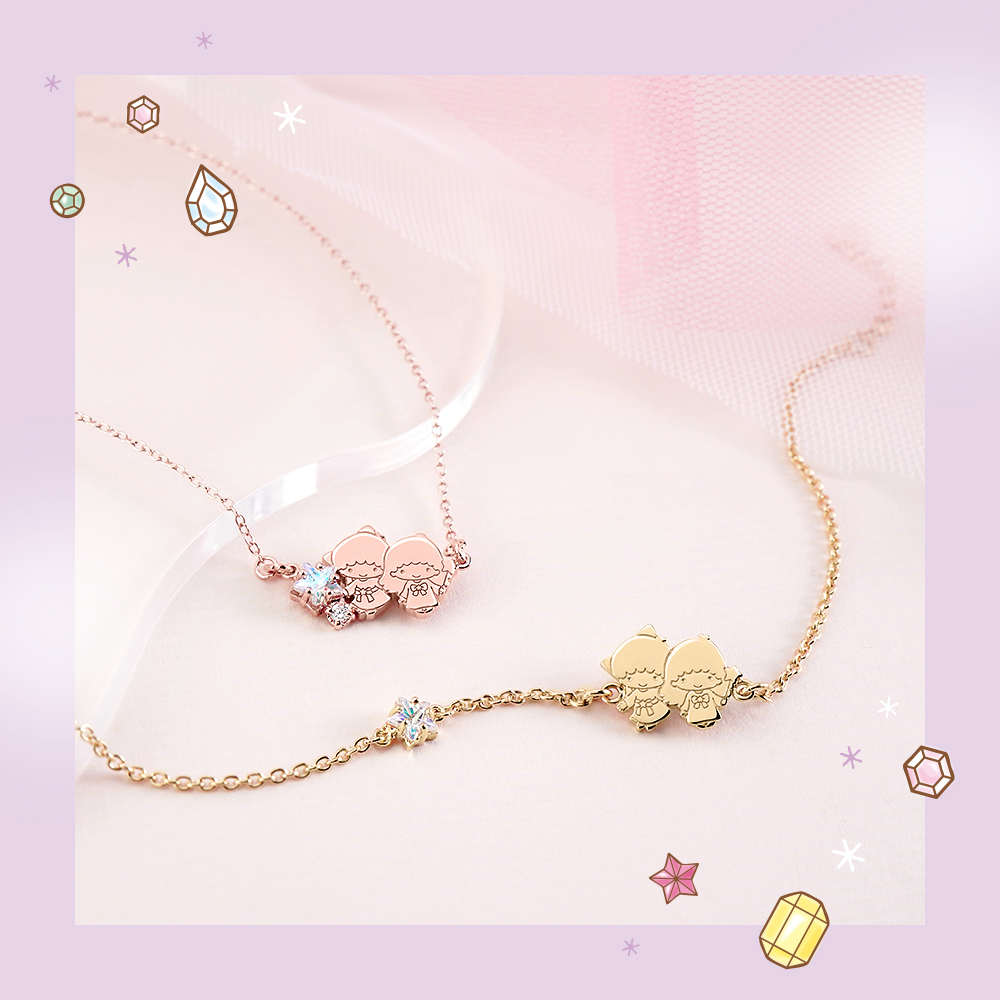 玫瑰金與黃K金雙星仙子誕生石項鍊雙色展示