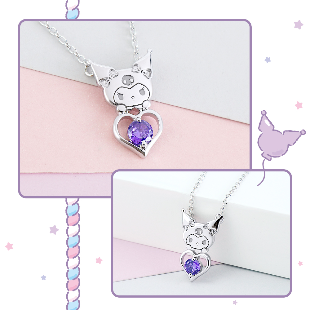 酷洛米誕生石愛心墜飾特寫,展現立體雕刻可愛表情