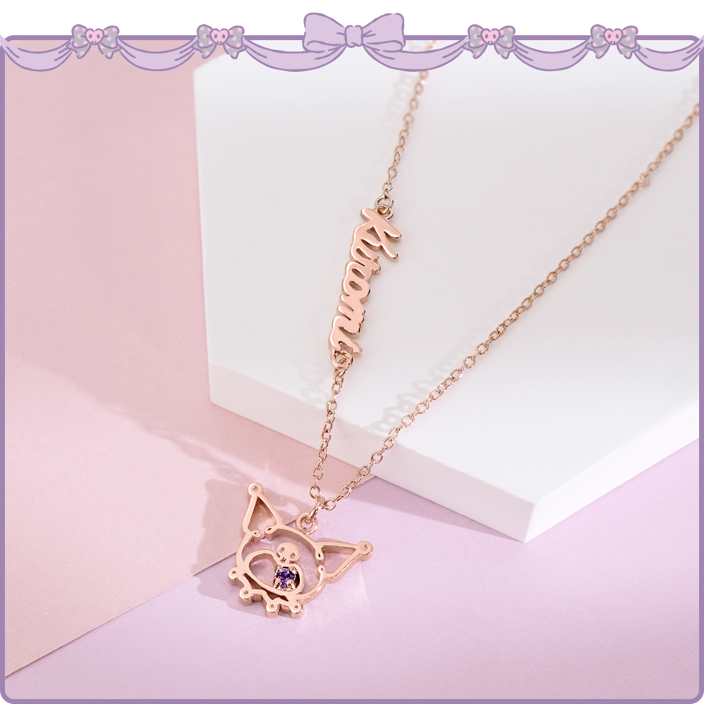 酷洛米外框玫瑰金項鍊近拍,精緻純銀外框與立體造型呈現