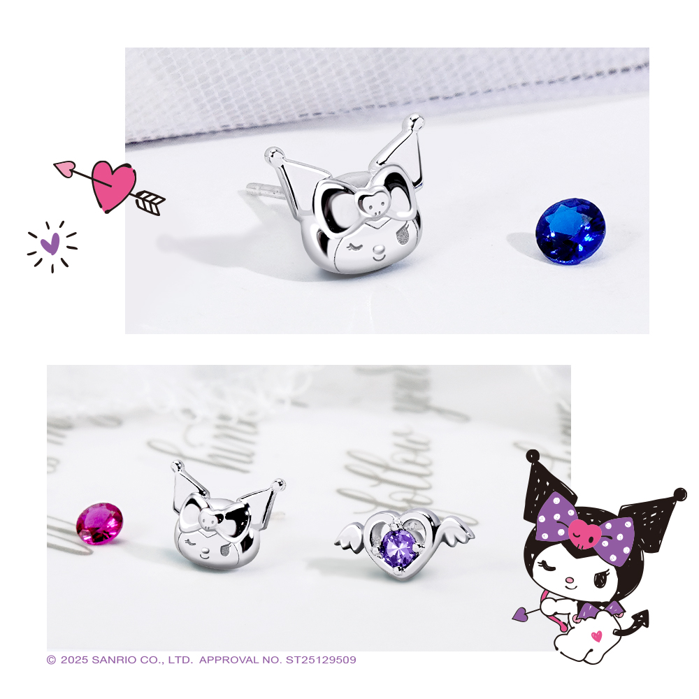 Kuromi 小惡魔造型耳環特寫,展示細緻雕紋與三麗鷗正版刻印