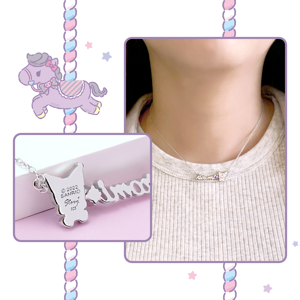 模特兒配戴金寶珍銀樓酷洛米客製化純銀項鍊示範圖。