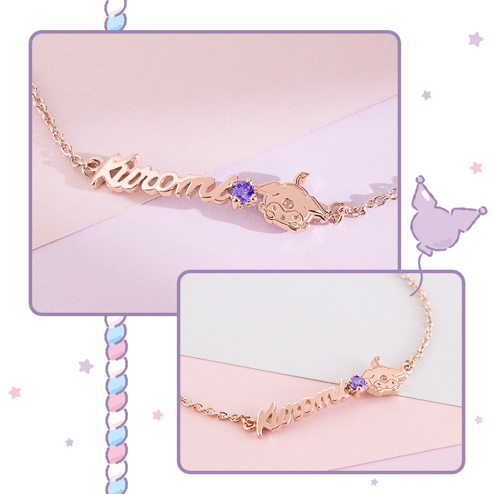 酷洛米客製手鍊局部特寫,展示紫色晶鑽與造型細節光澤