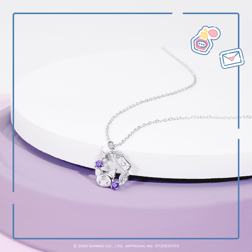 Kuromi 晶鑽純銀項鍊 正面立體細節特寫