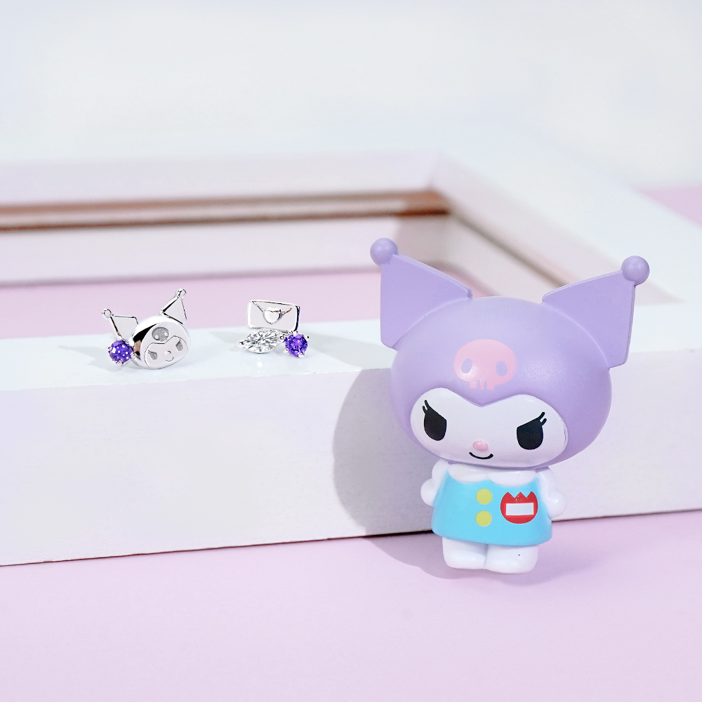 Kuromi 酷洛米 Sanrio 學院系列 純銀耳環 雙款造型展示