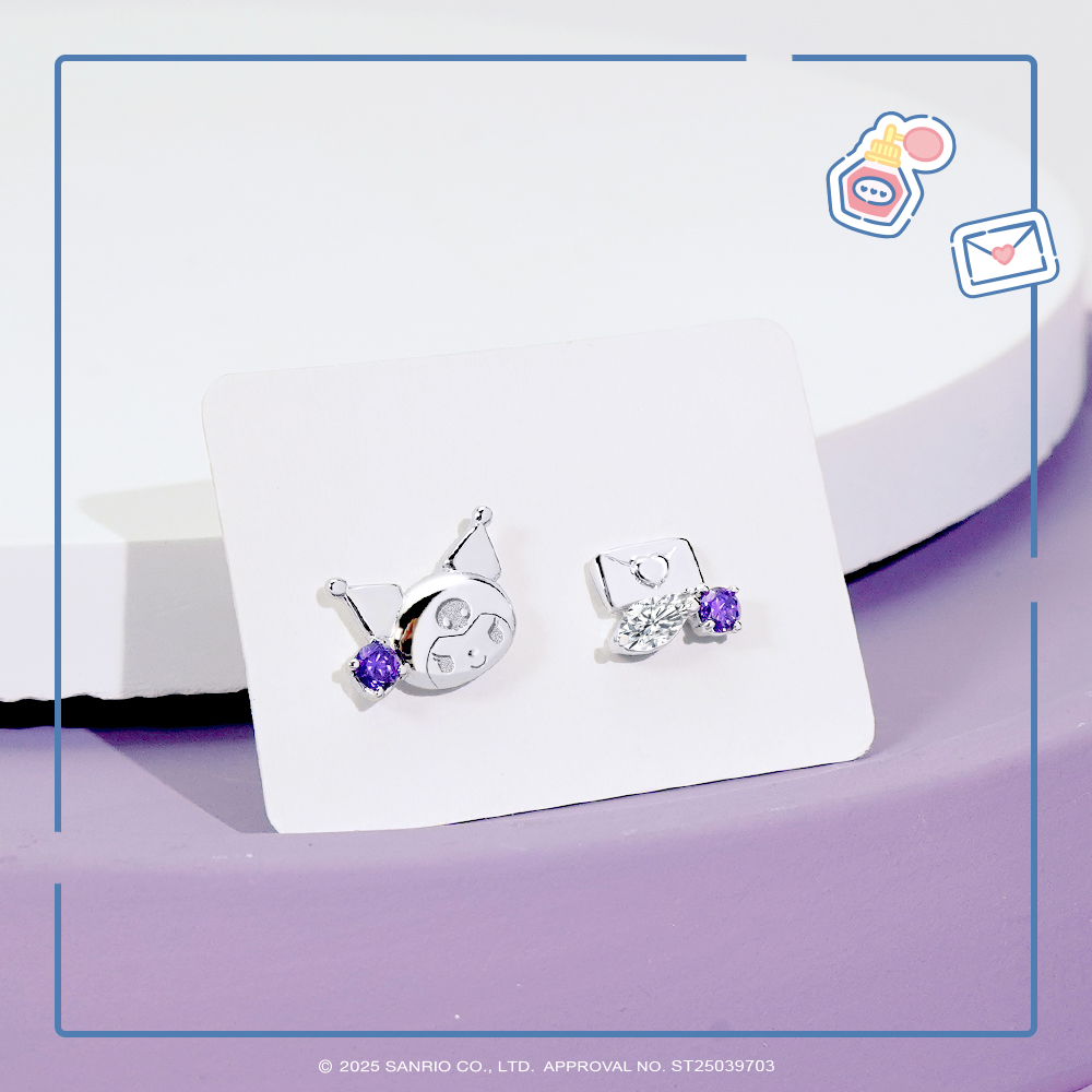 Kuromi 酷洛米 Sanrio 學院 Mix 系列 晶鑽純銀耳環 全款展示