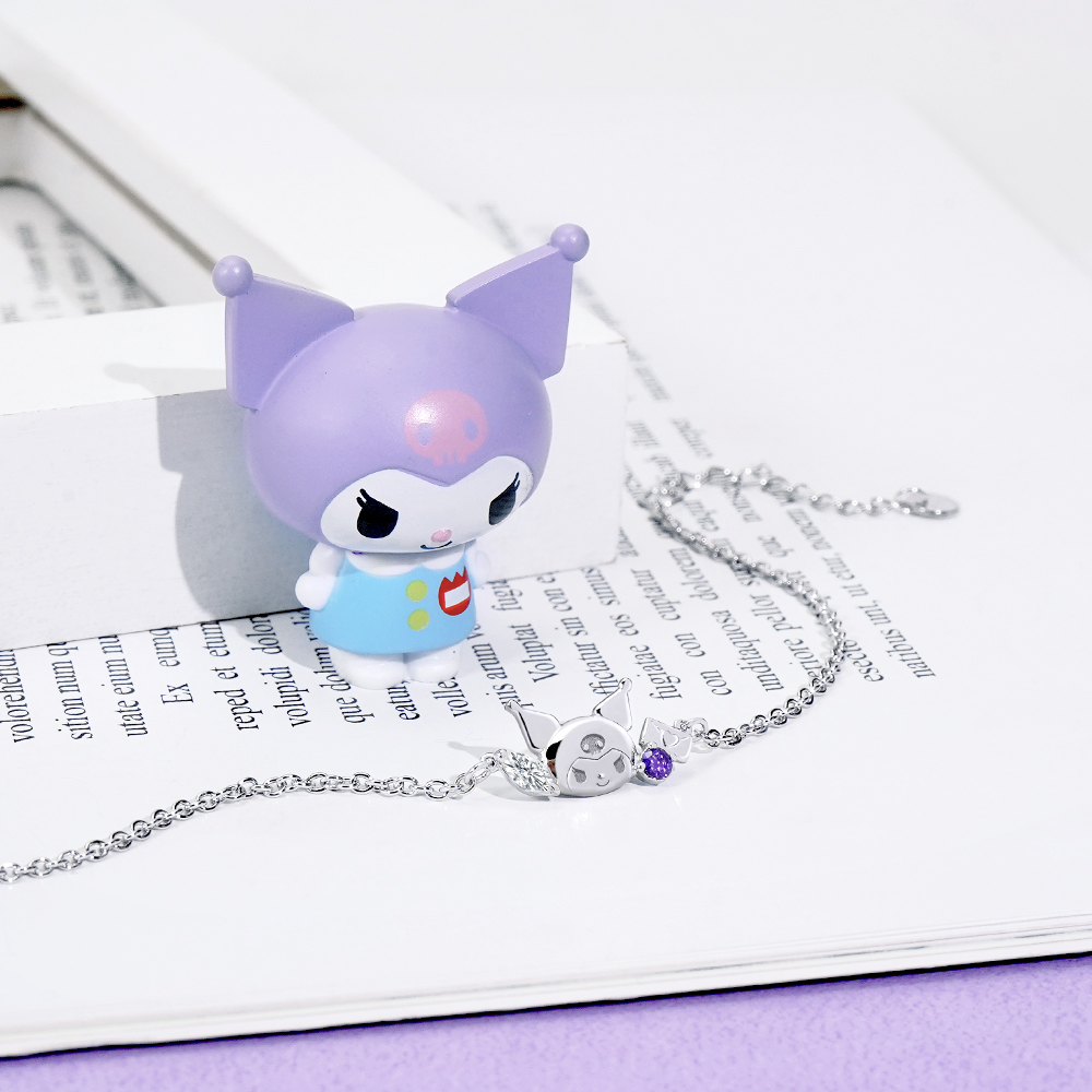 Kuromi 酷洛米 晶鑽純銀手鍊 搭配學院公仔 可愛情境展示