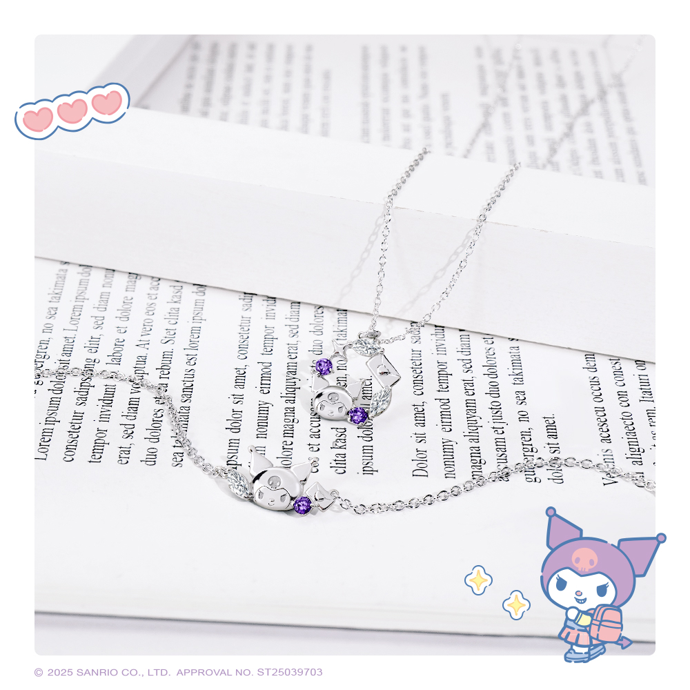 Kuromi 酷洛米 晶鑽純銀手鍊 晶鑽與角色細節特寫