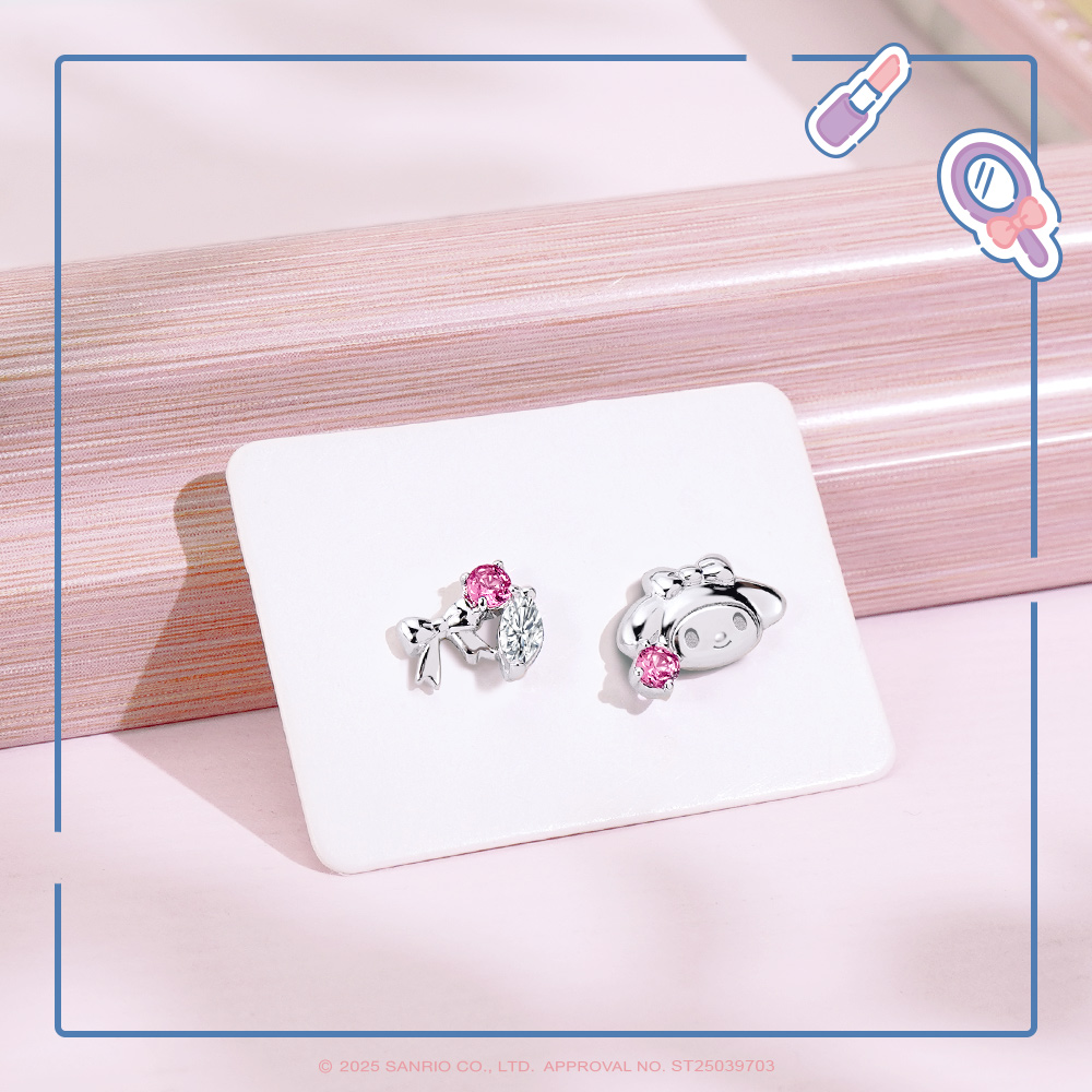 My Melody 純銀耳環 實際配戴示意 甜美日常風格