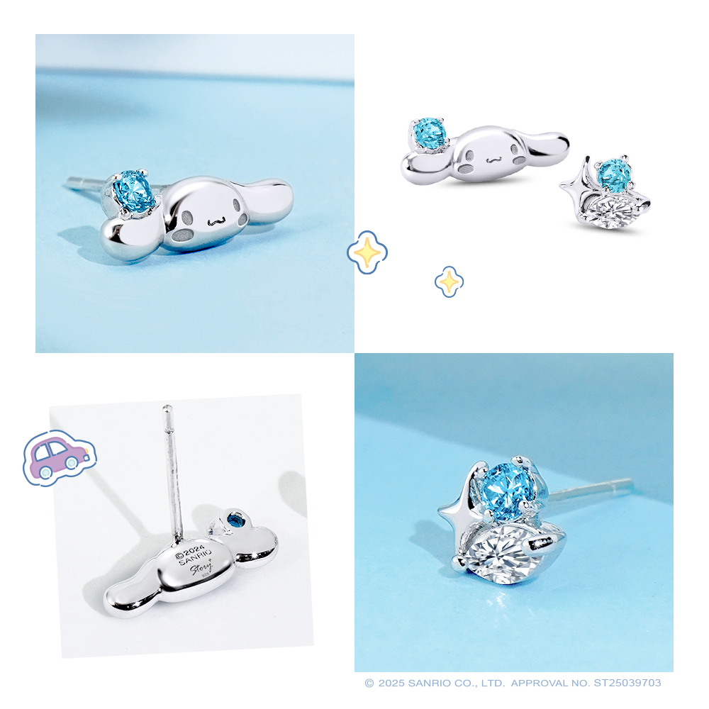 Cinnamoroll 純銀耳環背面細節,正版 Sanrio 雷射刻印