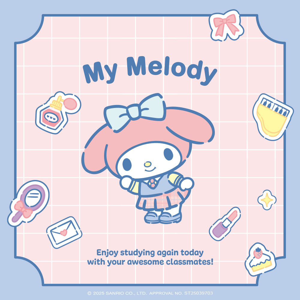 My Melody Sanrio 學院 Mix 系列主視覺插畫,粉嫩校園風格