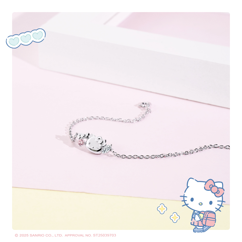 Hello Kitty 晶鑽手鍊特寫,晶鑽閃耀光澤