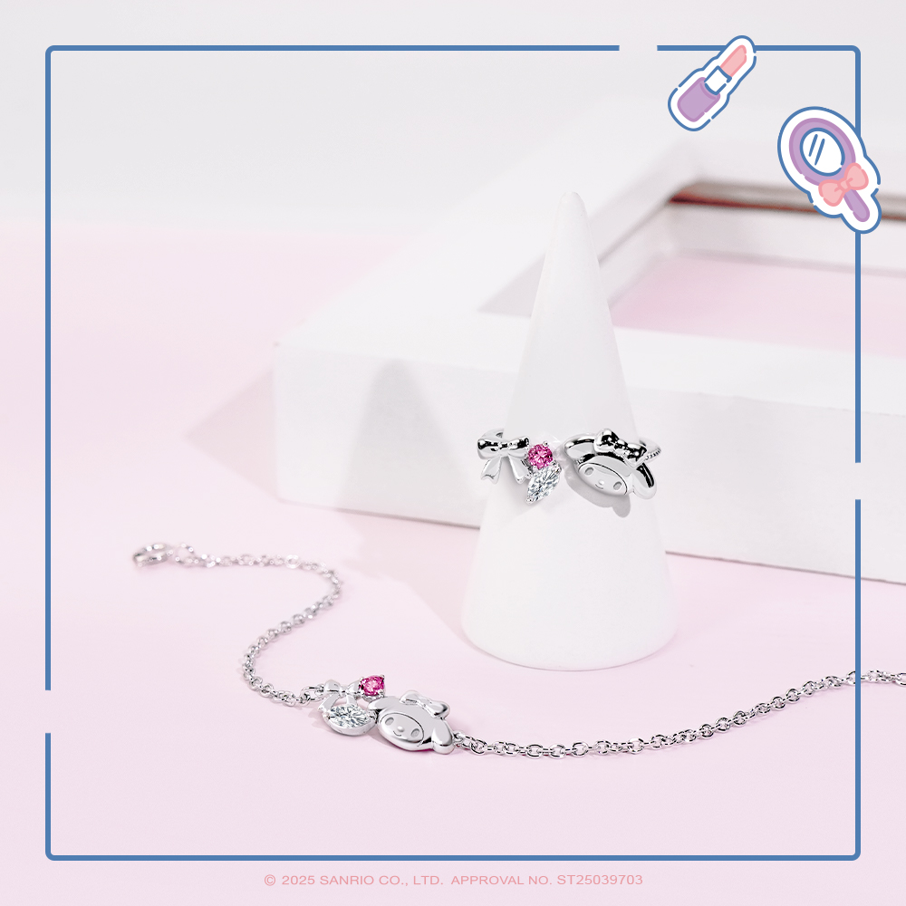 My Melody 純銀手鍊及戒指雙飾品展示