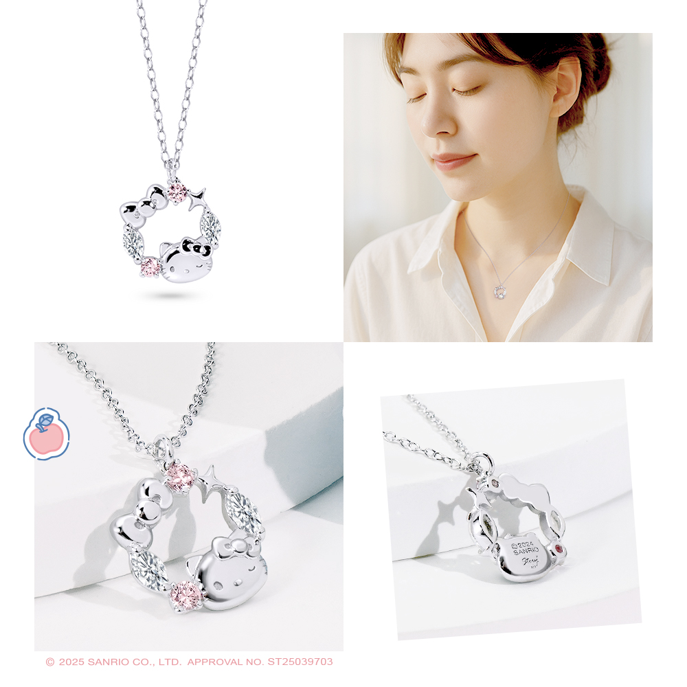 Hello Kitty 晶鑽純銀項鍊實拍,搭配學院風擺設