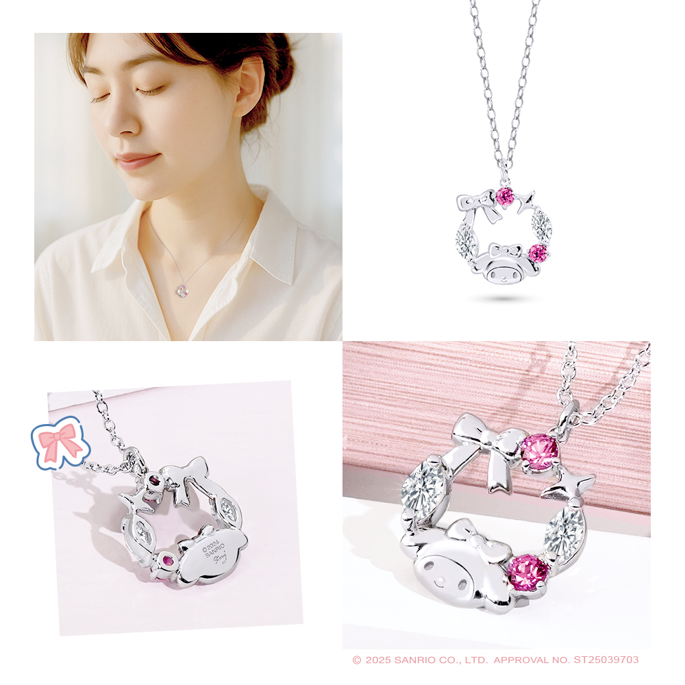 模特兒配戴美樂蒂純銀項鍊,日常氣質穿搭示意