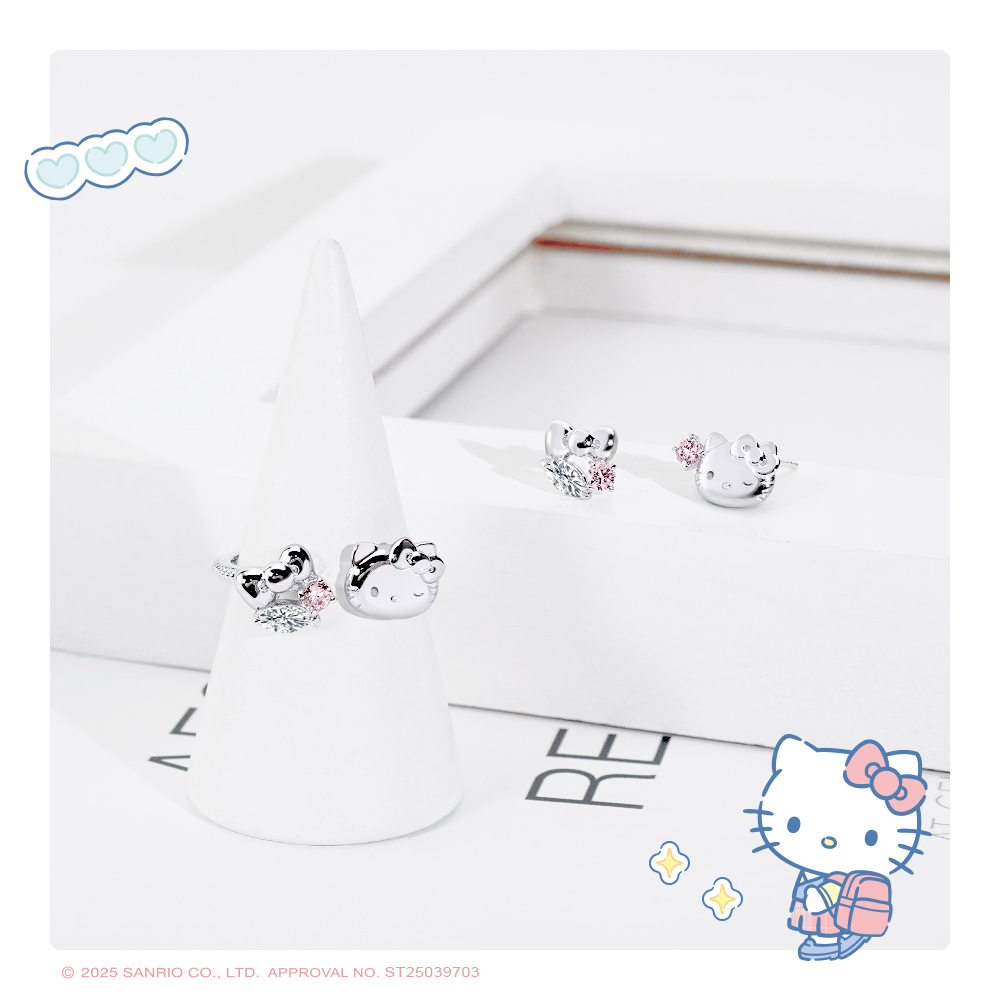 凱蒂貓晶鑽項鍊近拍,粉色晶鑽細節清晰呈現