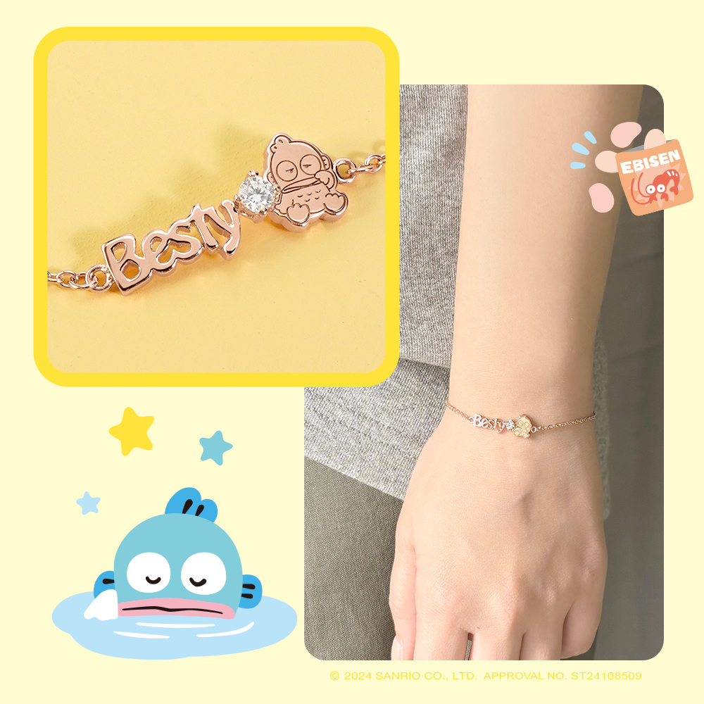 人魚漢頓 Hangyodon 玫瑰金客製字母純銀手鍊佩戴示意